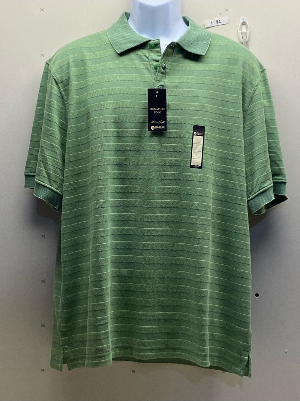 Haggar Men's Light Green Subtle-Striped Polo